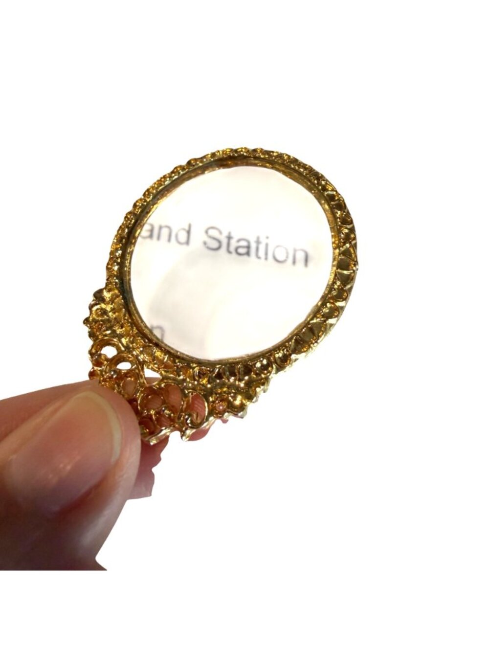 VTG Gold Handheld Magnifying Glass Pendant Ornate Frame Design Victorian Style - Picture 4 of 6